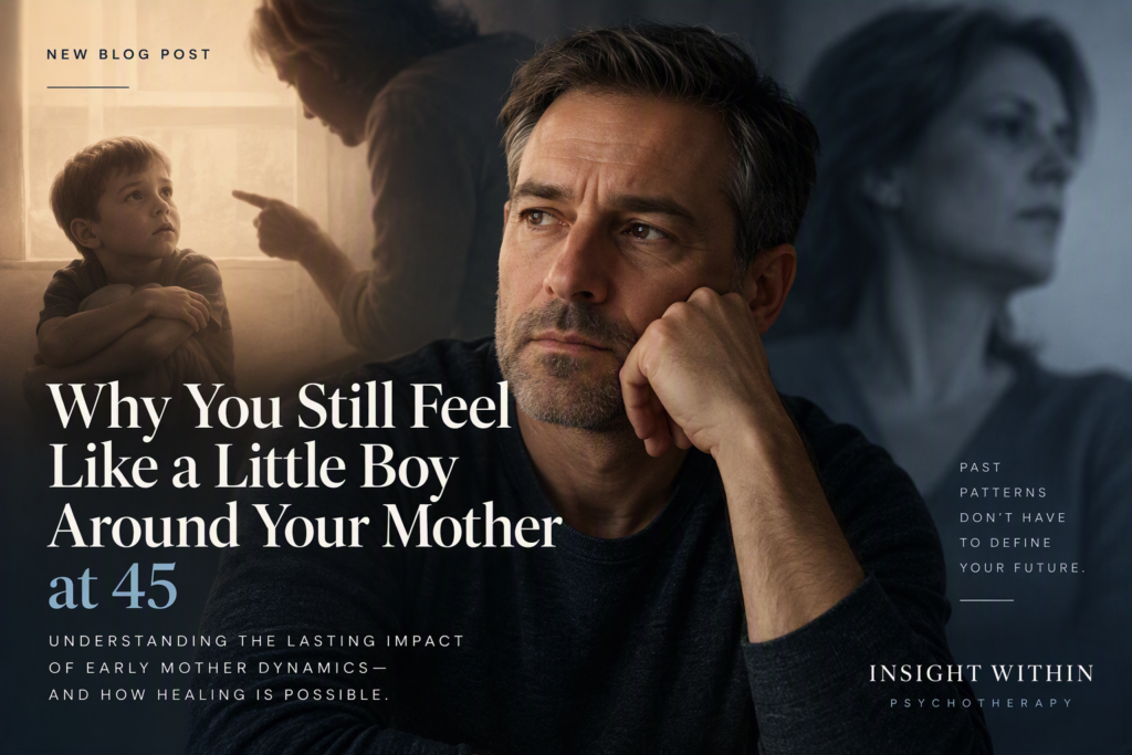 Adult man reflecting on childhood experiences with a critical mother, representing the lasting impact of maternal emotional abuse and childhood emotional neglect.